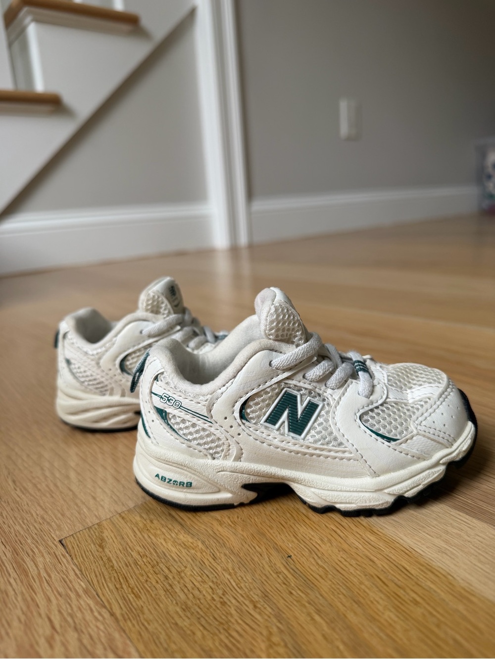 New Balance Kids White Sneakers with Green Accents
